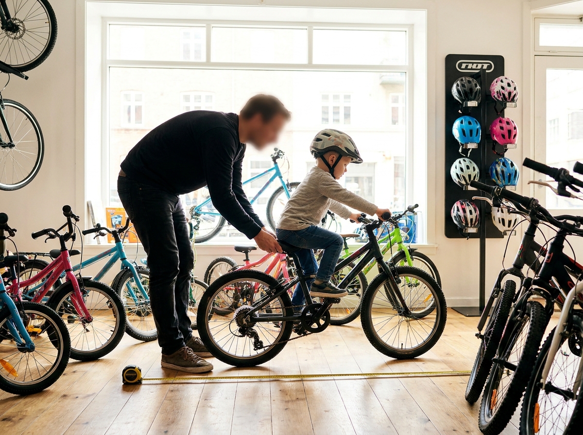 Kind zit op een kinderfiets met beide voeten plat op de grond